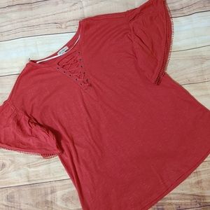 Democracy Lace Up neckline Bell sleeve Top Size L